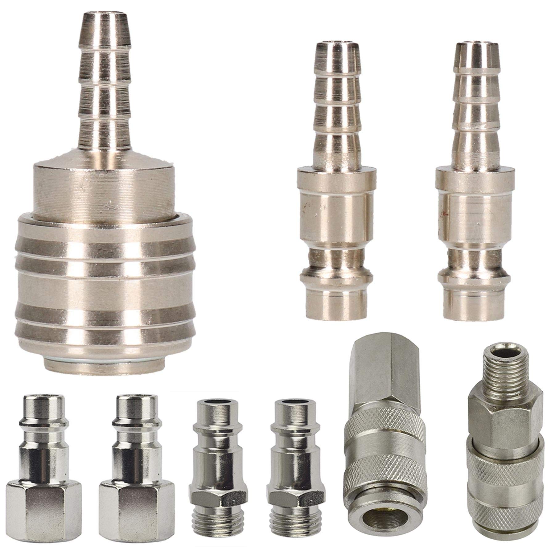 Ab Tools Silver Euro Air Hose Connector Fitting Quick Release Pack Threaded & Hose Tail Barb