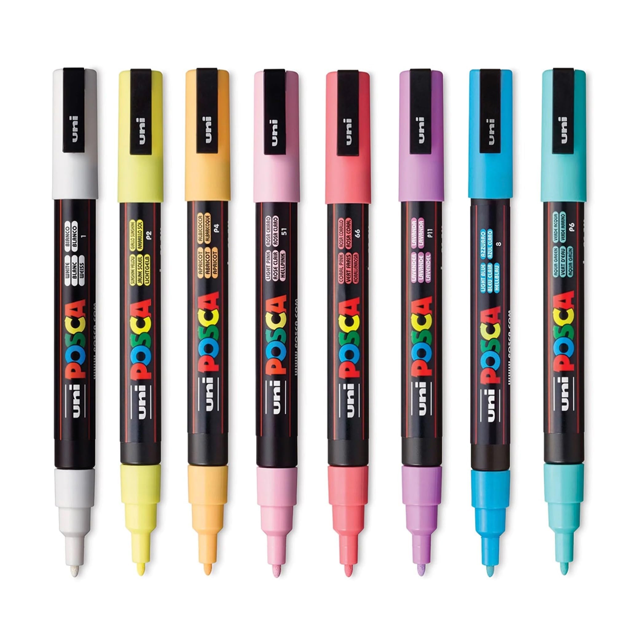 uni-ball Posca 3M 0.9-1.3 mm Bullet Shaped Pastel Colour Markers | Multicolour Ink | Pack Of 8