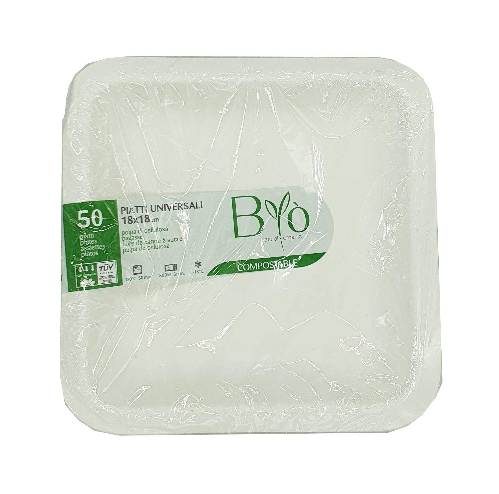Generico Piatti Universale 600 ML 18 x18 h. 3 cm.16 gr. biodegradabile e compostabile Robusto microonde freezer Feste sagre Byò Piatto Unico (500)
