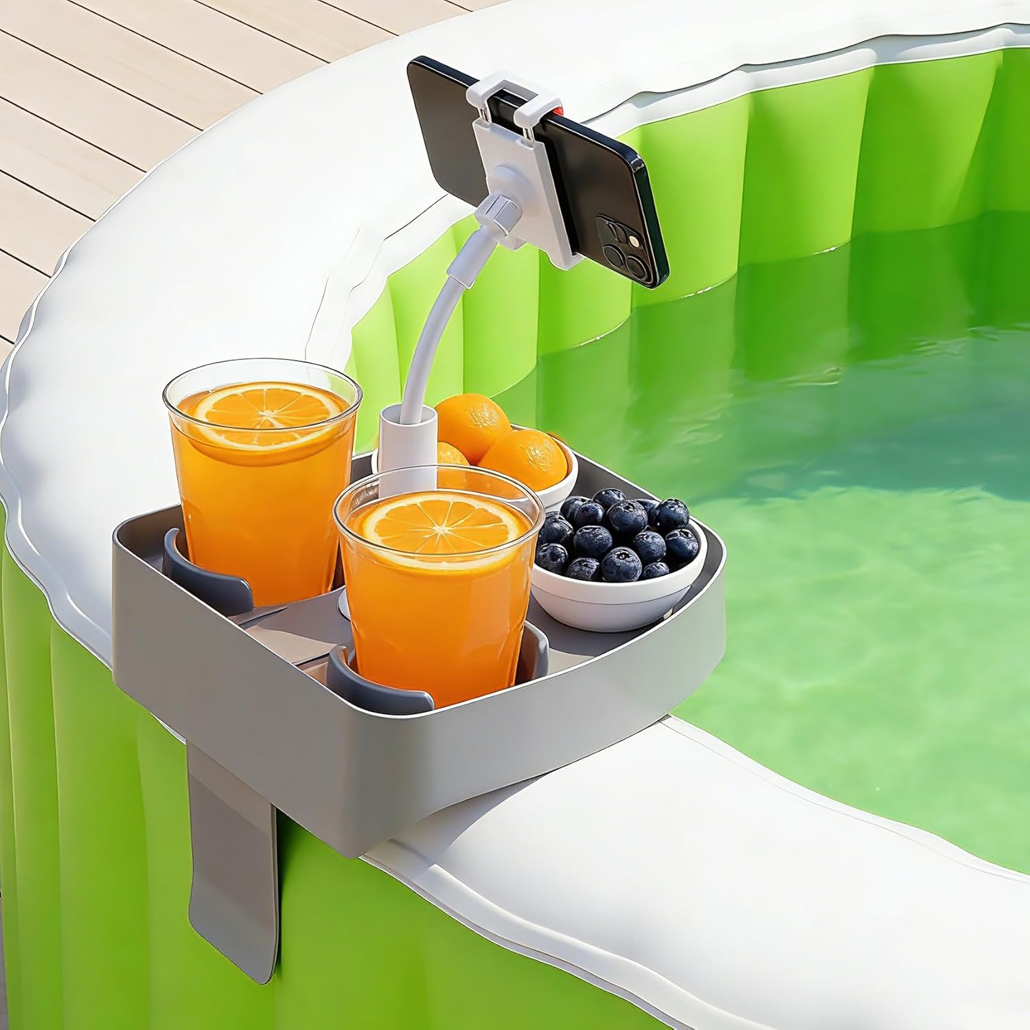 Hot Tub Table Tray with Adjustable Phone Holder, Bathtub Table Tray, Hot Tub Accessories for Inflatable Tub and Pool