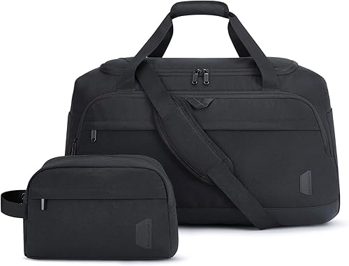 BAGSMART - Bolsa de lona para viajes, bolsas de mano para hombre, bolsas de lona para viajar con bolsa de aseo, Negro, 38L, Viaje