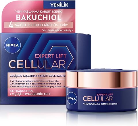 NIVEA Cellular Expert Lift Doğal Retinol Alternatifi Saf Bakuchiol ve Hyaluronik Asit içeren Kırışıklık Karşıtı ve Nemlendirici Gece Kremi 50 ml