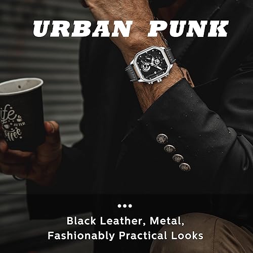 Miniatura 2 de Reloj de pulsera para hombre, cronógrafo, analógico, de cuarzo, negro, a la moda, casual, de diseñador, de negocios, con calendario, correa de piel,