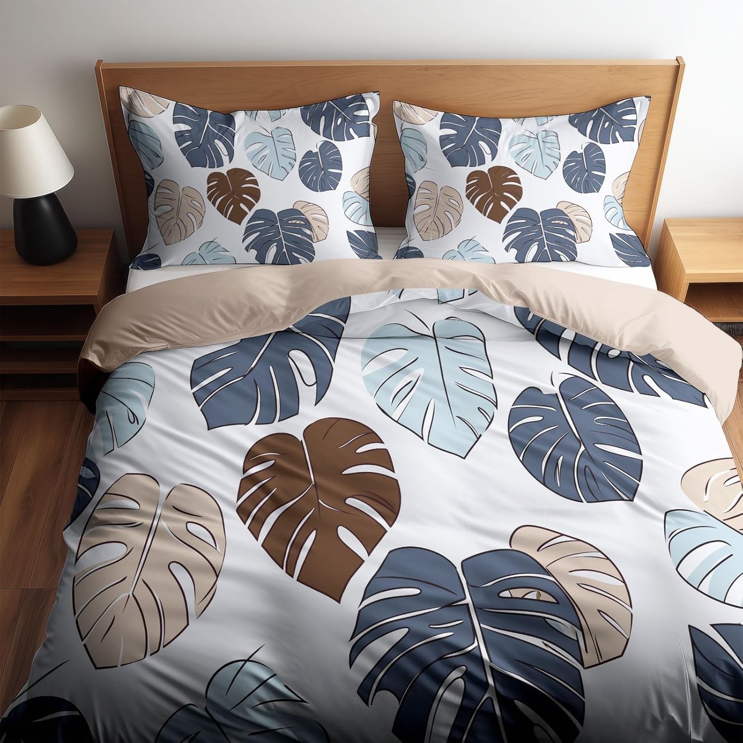 Housse de Couette 240x280 Monstera avec taies d'oreiller assorties pour lit 2 personnes