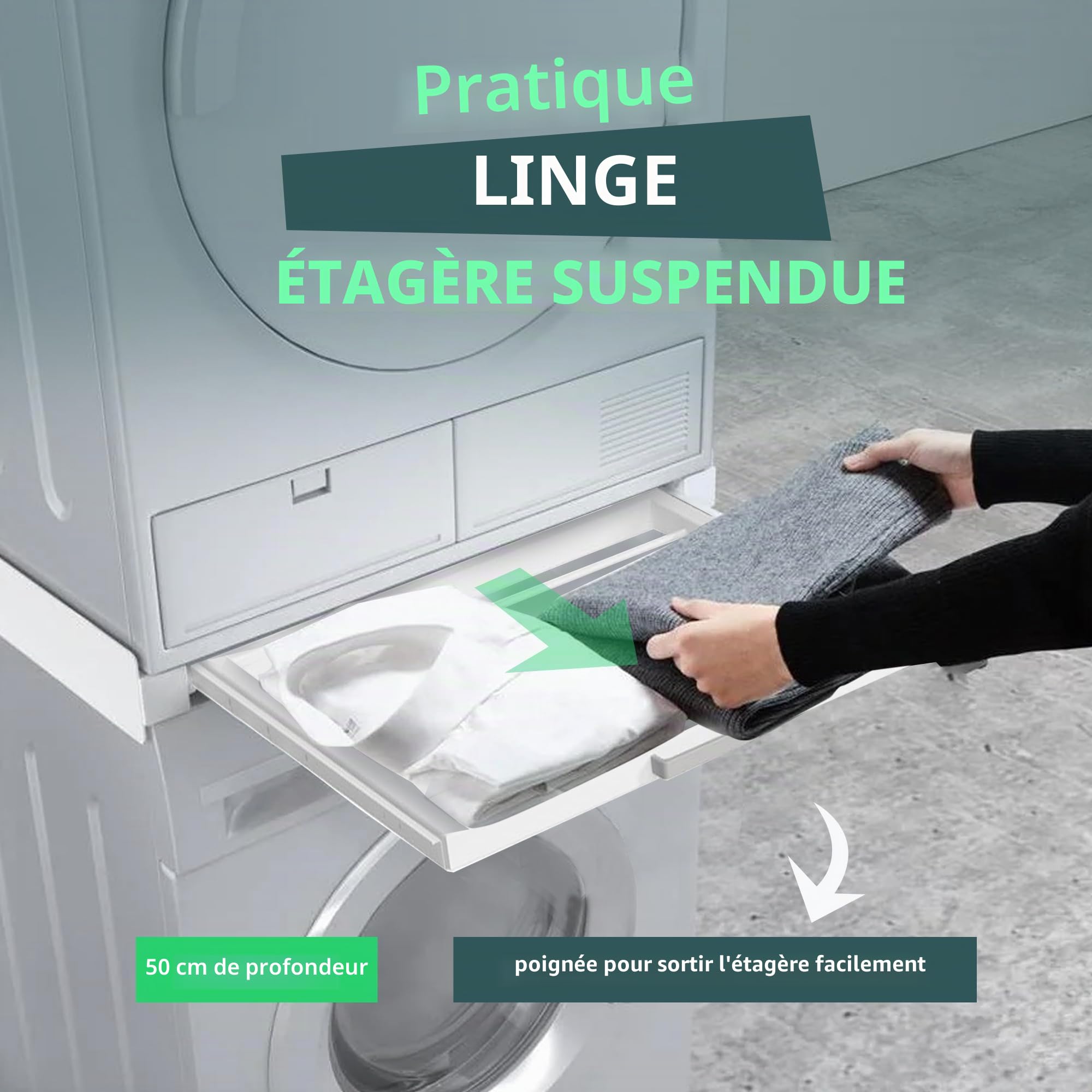 Hd-Line Cadre intermédiaire universel – Système de suspension – Pour machine à laver et sèche-linge, avec compartiment extractible, amortissant les vibrations et anti-basculement Dimensions, 15kg