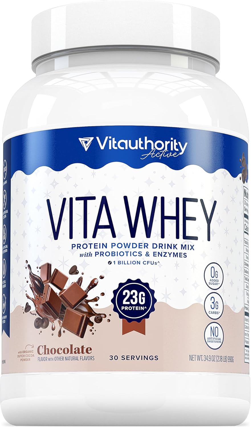 Vitauthority Whey Protein Powder for Women Whey Isolate Probiotics & Enzymes Supports Digestion, Nutrient Absorption & Energy Post-Workout & Daily Nutrition Chocolate Flavored 30 Servings