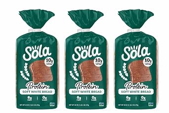 Sola Protein Bread Soft White, 20 oz 3 Pack Low Carb, High Protein 10g, Zero Sugar, Keto Friendly, Non-GMO Sandwich Bread