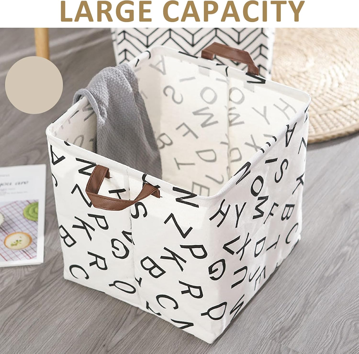 2-pack Fabric Storage Bins, 13"×13"×13" Foldable Cotton Linen Laundry & Toy Organizers, Square Collapsible Storage Boxes with Handles for Clothes, Toys, and Household Items (Rabbits And Polka Dot)