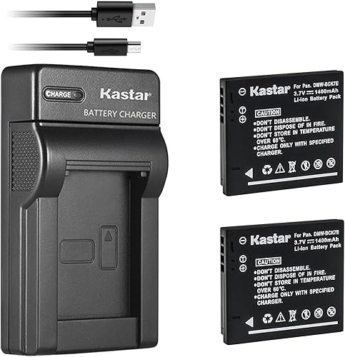 Kastar Batería (X2) y cargador delgado de repuesto para Panasonic DMW-BCK7, DMW-BCK7E y Lumix DMC-FH25 FH27 DMC-FP5 FP7 DMC-FS16 FS18 FS22 FS35 FS37