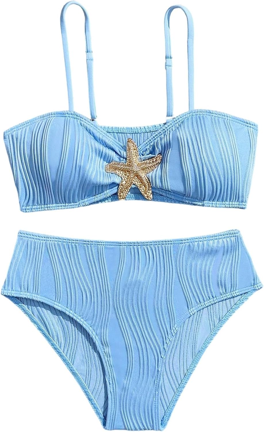 RoseSeek Girl's 2 Piece Starfish Swimsuit Padded Bathing Suit Textured Spaghetti Strap Bikini Swimsuit
