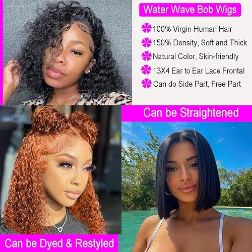 Miniatura 5 de Peluca de cabello humano ondulado de 14 pulgadas, encaje frontal de 13 x 4, pelucas de cabello humano brasileño rizado de densidad 150 para mujeres