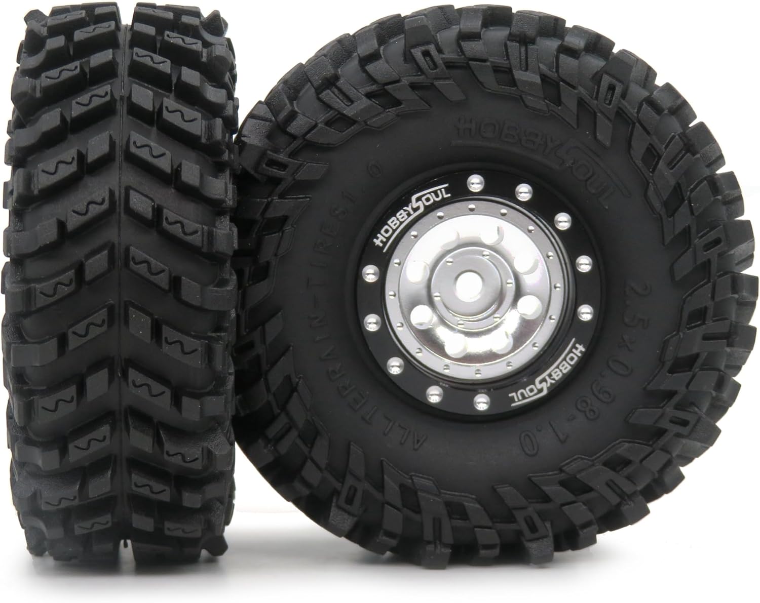 RC 1.0 tires Soft Sticky Tyres 64mm tall Mounted Heavy 1.0 beadlock wheels Deep Dish Offset Black Silver Rims For RC Mini Mud Crawler 1/18 TRX4M 1/24 SCX24 FMS24 FCX24