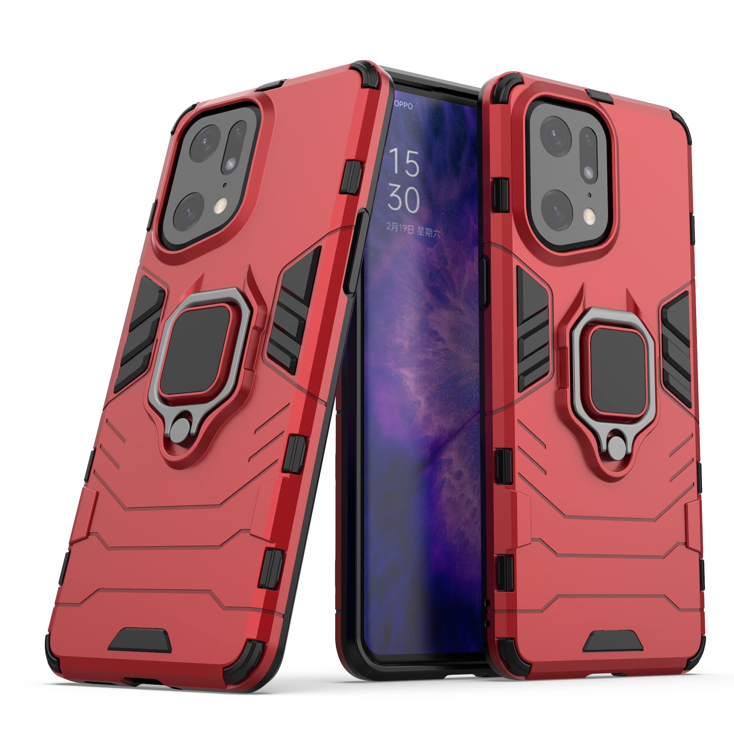 Custodia TingYR Per Oppo Find X5 Pro Con Supporto Pieghevole: Antiurto Doppio Strato TPU/PC, Protezione Rinforzata Agli Angoli (Rosso) - 4