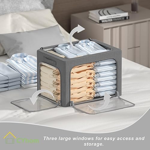 Miniatura 10 de Caja de almacenamiento de ropa con 3 aberturas, paquete de 3 contenedores plegables apilables, caja de almacenamiento con marco de metal,