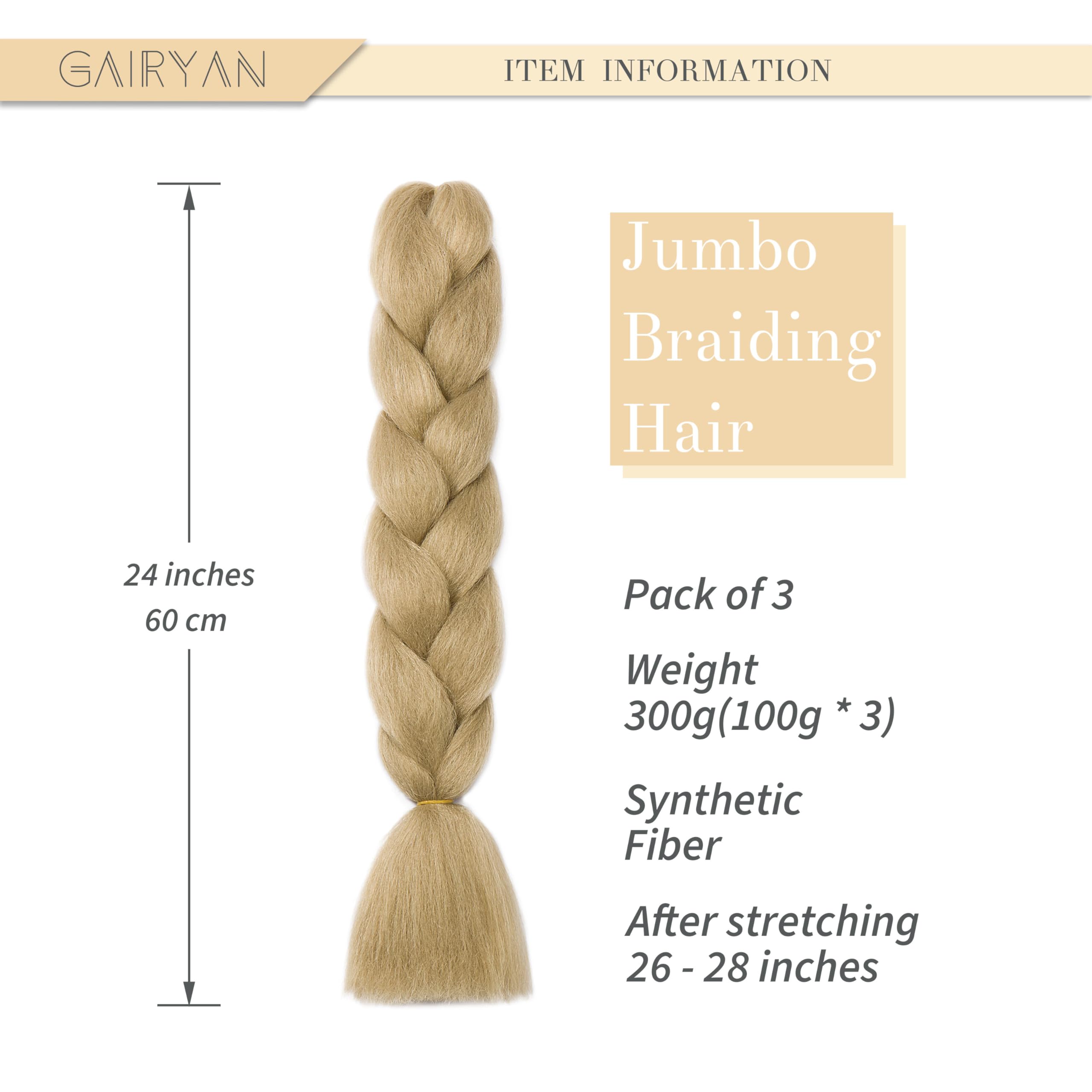 Vue rapprochée des extensions de tresses Gairyan 24 pouces, mettant en évidence la texture synthétique.