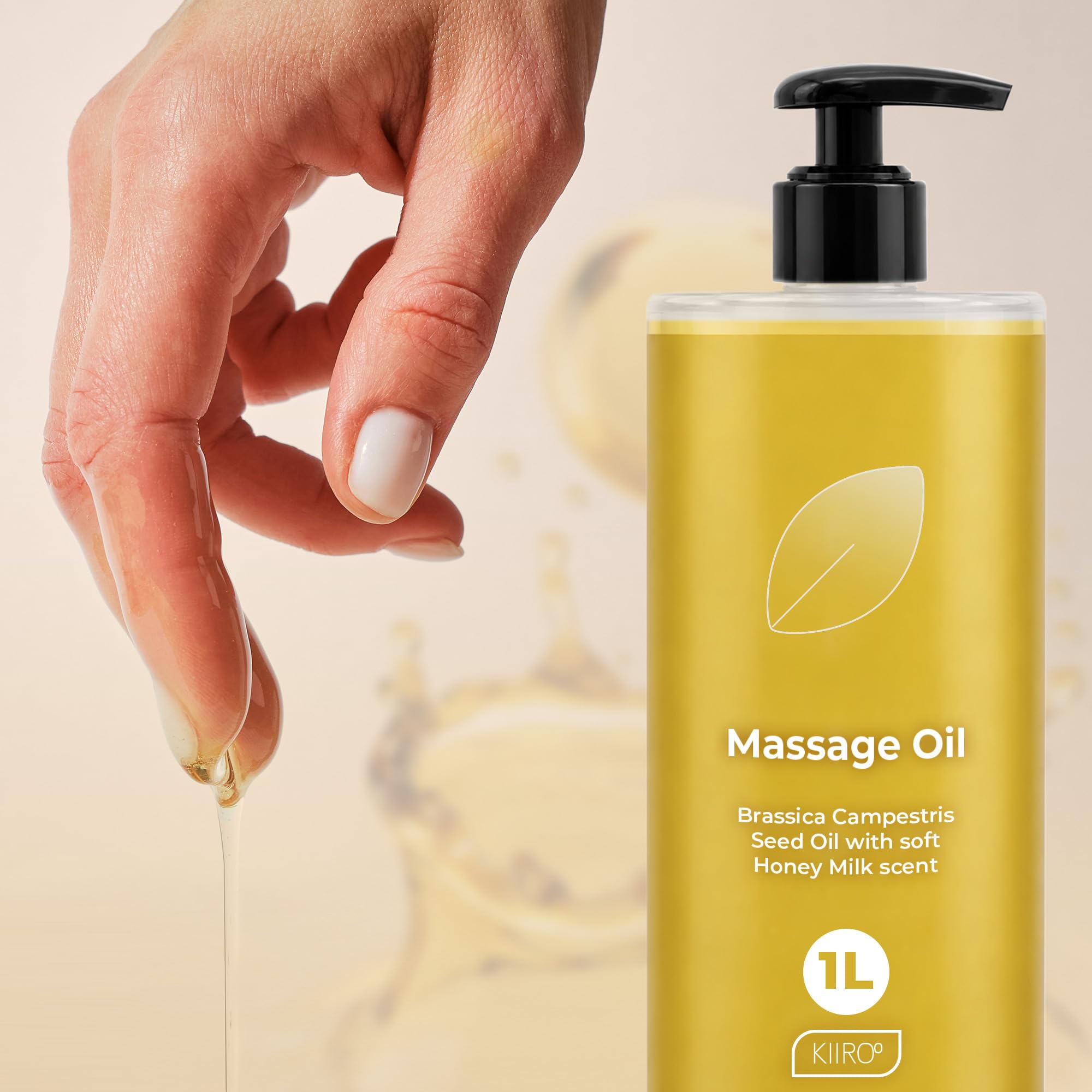 KIIROO Aceite Corporal Nutritivo 1L con Aceite de Brassica y Vitamina E – Sensual Massage Oil de Textura Ligera y Absorción Rápida – Body Oil para Cuidado de la Piel y Masaje Diario