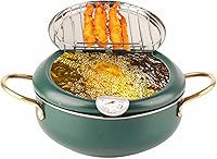 Vista 4 de Alvinlite Olla para freidora, freidora pequeña de tempura, olla japonesa de acero inoxidable con termómetro, freidoras verdes de grasa profunda