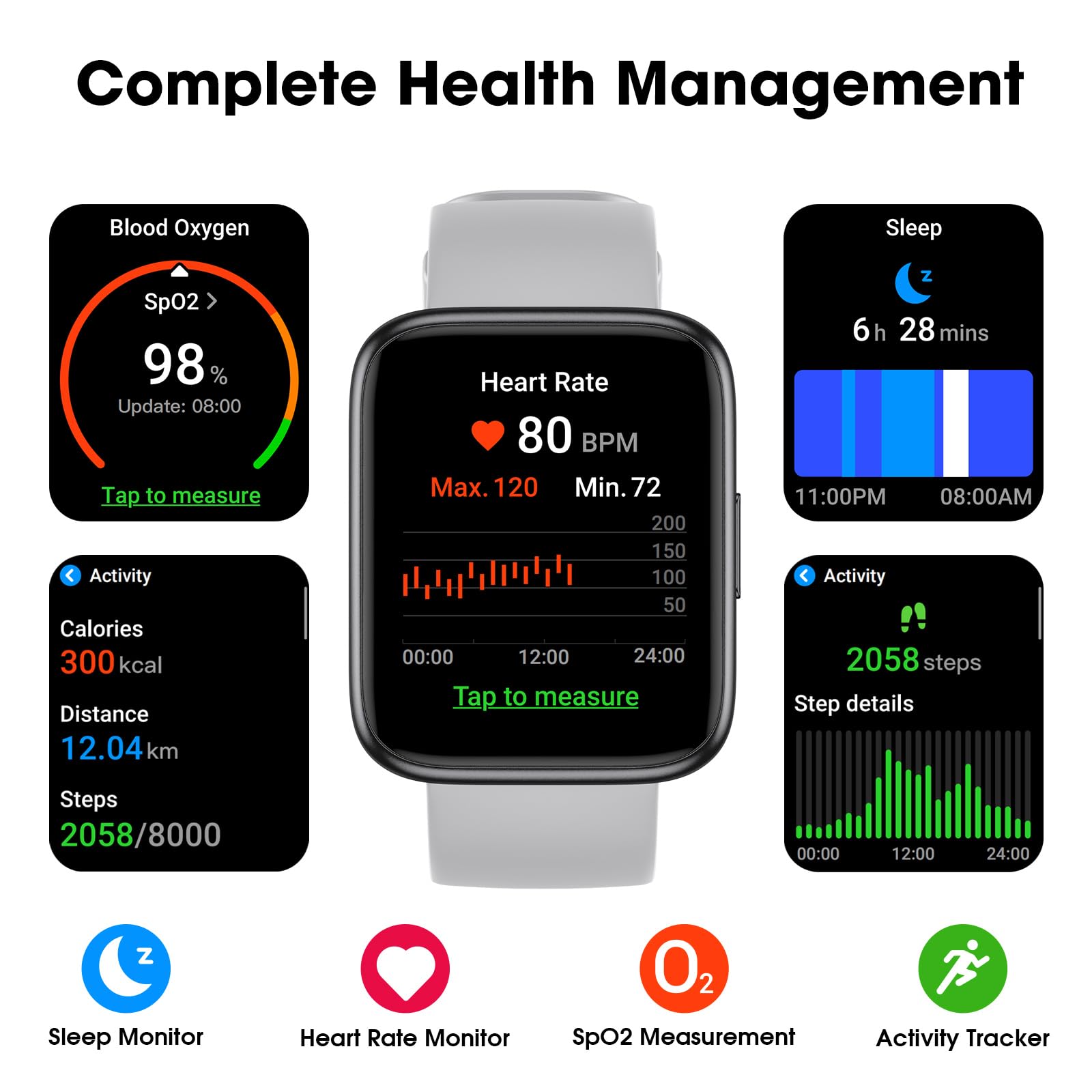 Smart Watch No App/Phone Required, Long Battery Life Fitness Tracker Watch,HD Screen, Waterproof Activity Tracker with Step Counter for Walking, Pedometer, Calories Tracker for Men Women