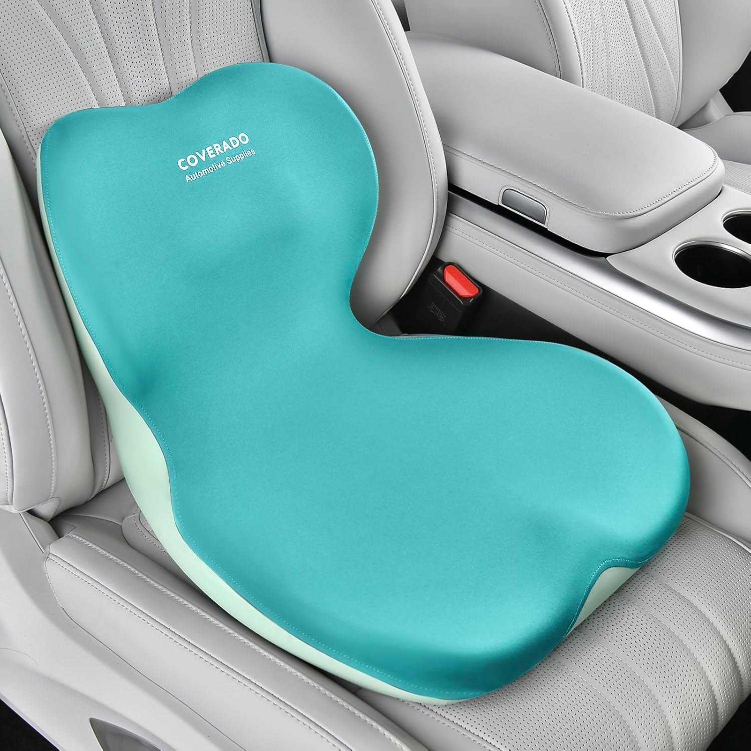 Coverado Car Seat Cushion and Lumbar Support Pillow One Piece, Memory Foam Ergonomic Back Support Driving Seat Cushion for Back Pain, Non-Slip Washable Cushion for Car, Driver, Office