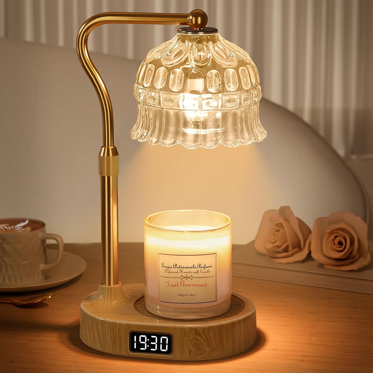 candle warmer lamp with timer | adjustable height & dimmable | base control with gu10 heating bulb | stylish flameless wax melter for large jar candles | ideal gift for home room decor