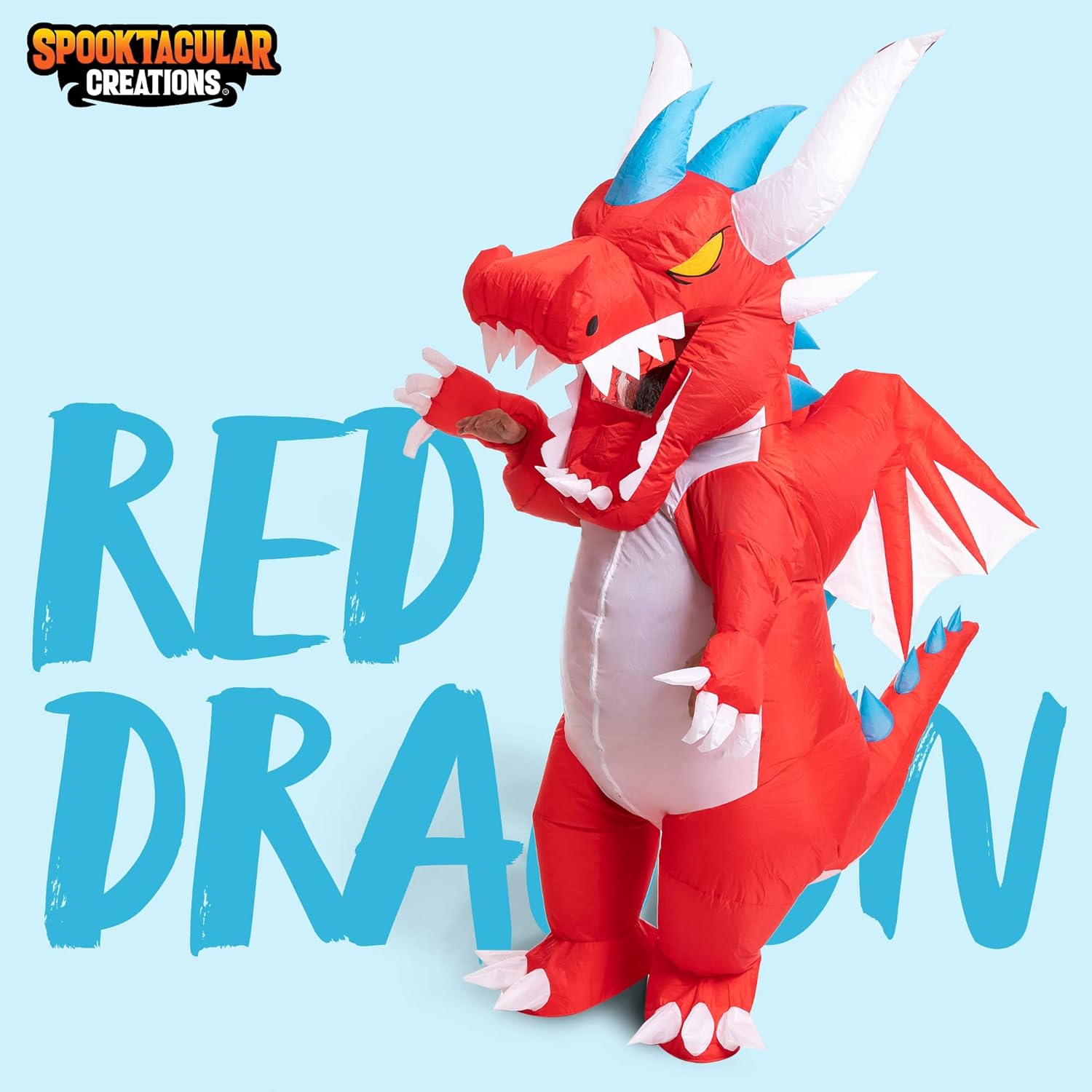 Spooktacular Creations Halloween Inflatable Costumes for Adult, Dragon Air Blow Up Suit, Dinosaur Outfit for Cosplay Parties - Image 2