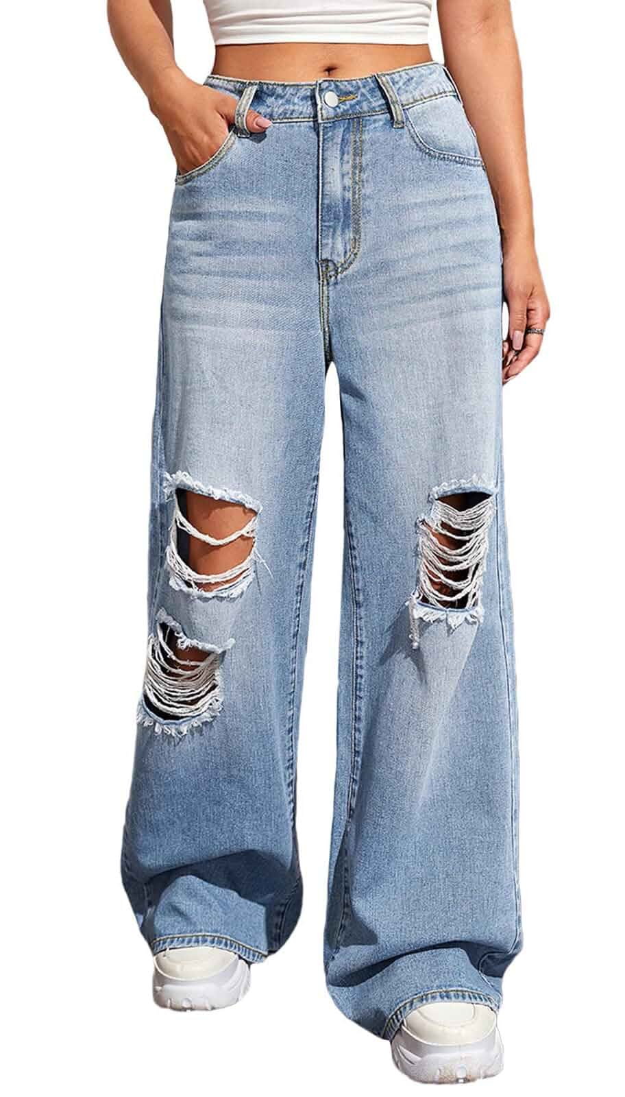 BestGirl Women's Baggy Jeans Pull On Stretchy Loose High Waisted Wide Leg Denim Pants Y2K 90s Jeans · Standard