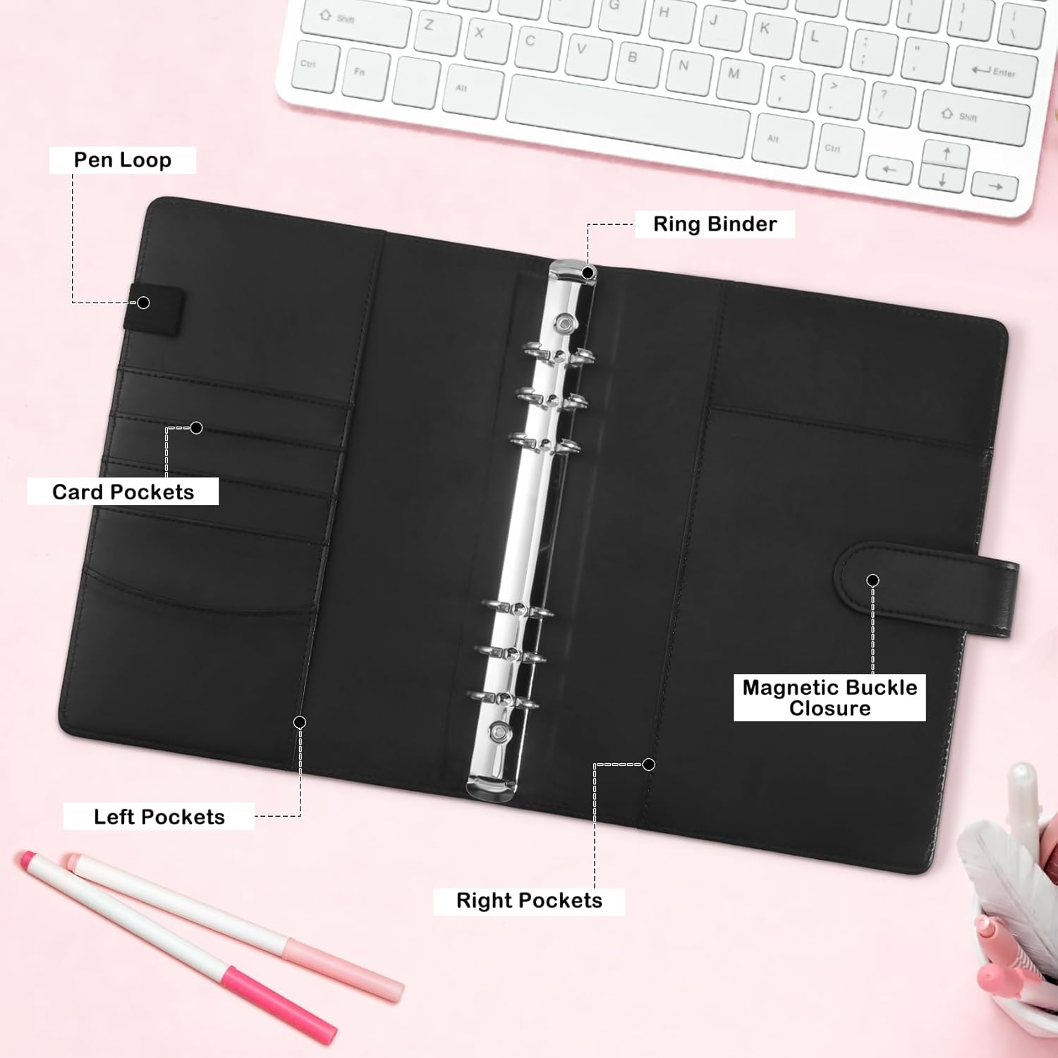 A5 Kpop Photocard Binder with 30 Pack 4-Pocket Card Pages, 6 Ring A5 Binder Card Collector Album with 240 Card Slots,PU Leather Binder Cover with Magnetic Buckle Closure for Organizing Trading Card