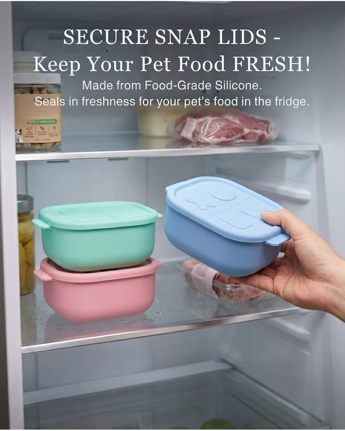 2ME Odor Sealed Silicone Pet Wet Food Containers（3-Pack, 22oz）- Airtight Storage Boxes for Homemade Dog Cat Food & Canned Food Portioning - Freezer Microwave Dishwasher Safe with Stainless Steel Scoop image 5