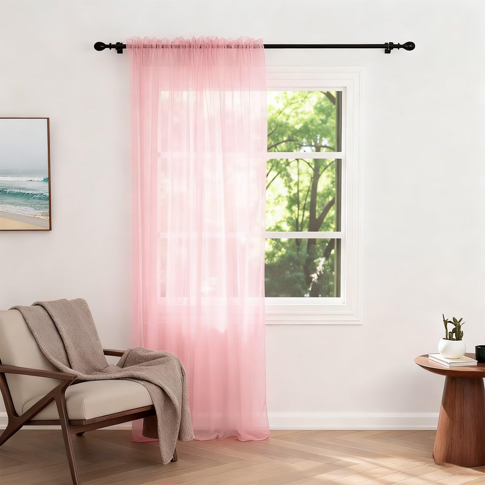 Zdada Net Curtains for Windows 108 Drop, Pink Slot Top Voile Curtains, Semi Transparent Sheer Curtain Net Curtain Panel for Living Room Kitcken W60xL108 Inch,1 Panel — image 1