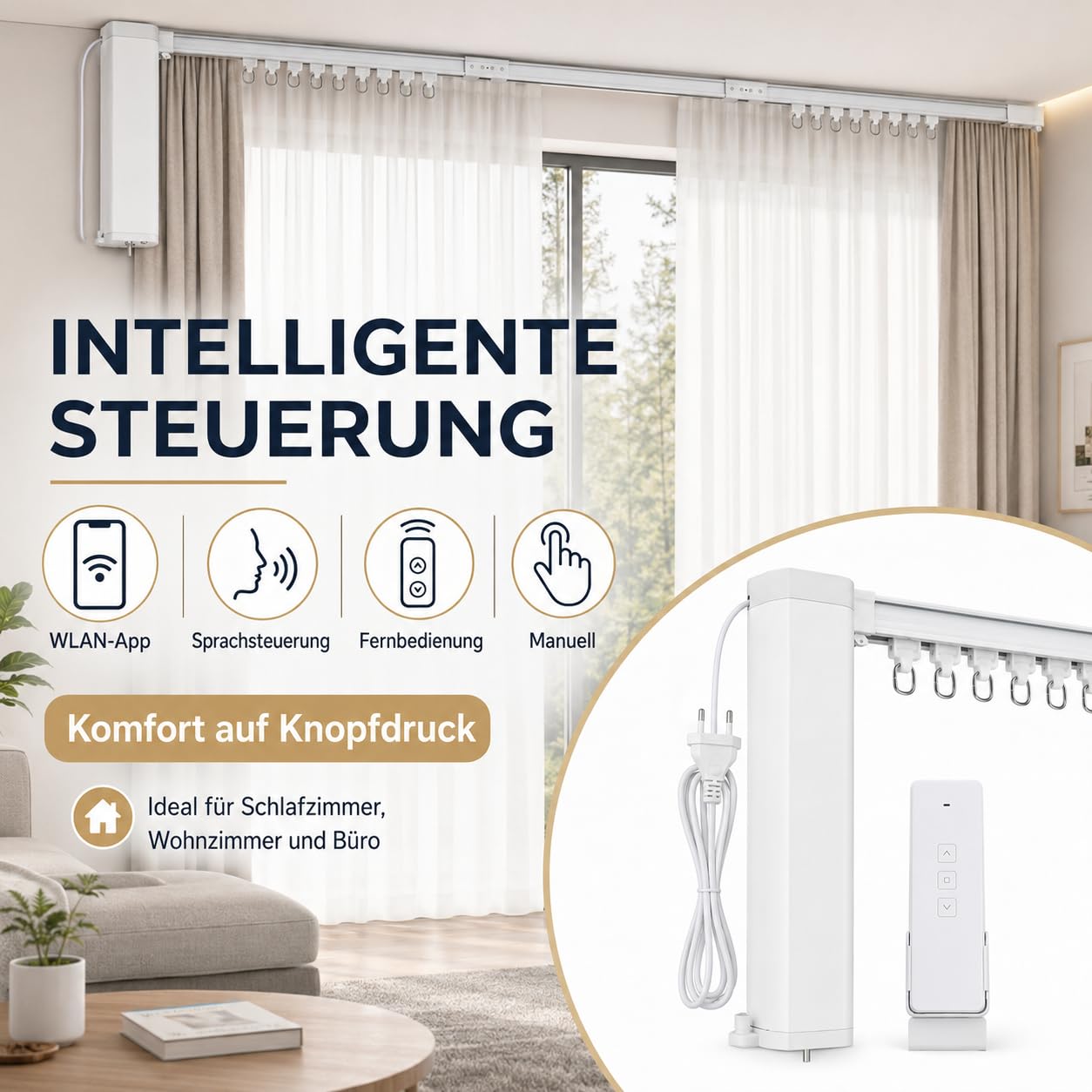 Motorisierung Vorhänge, elektrische Gardinen, WLAN-Fernbedienung, Sprachsteuerung, 4,2 m Schiene, 40 kg Traglast, für Schlafzimmer & Wohnzimmer