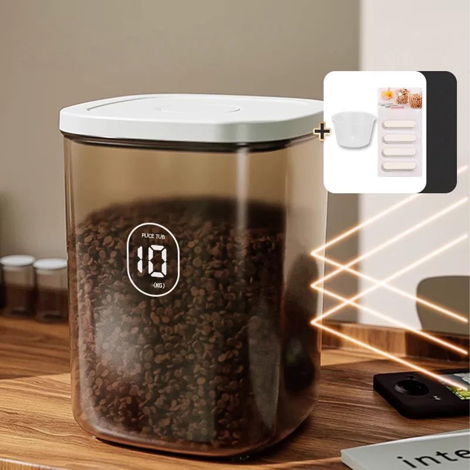 Contenedor de Almacenamiento de Alimentos de Mascotas 10L, Botes de Aire Acondicionado de Mascotas Robustas, Recipiente Sellado de Vacío Grande con Protección de la Luz Solar