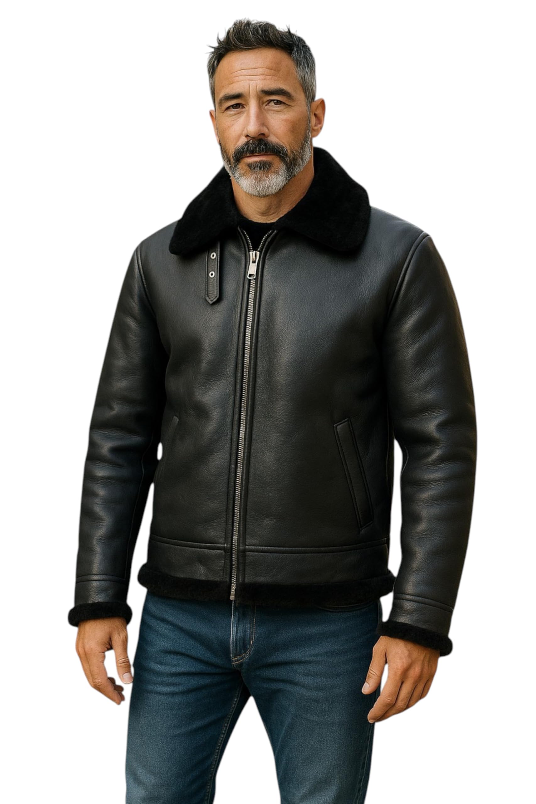 Men’s B3 Aviator Shearling Bomber Jacket – Real Sheepskin Leather Flying Pilot Coat, WWII Vintage Aviation Style