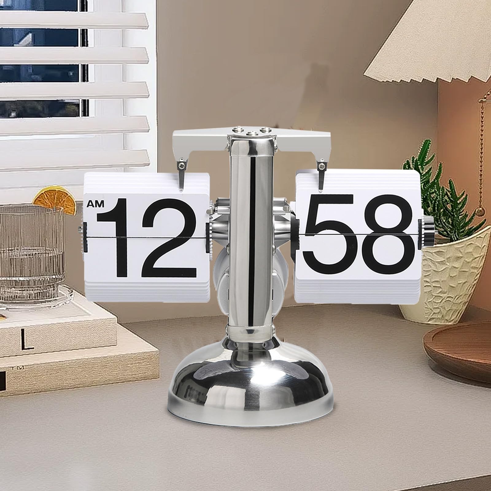 Flip-Uhr Retro,Digitale Batteriebetriebene Down Uhr mit Zahnradmechanik,Schreibtischuhr Vintage Design,Mechanisch Flip Clock,Tischuhr Mit Digitalanzeige Für Das Wohnzimmer zu Hause(Weiß)