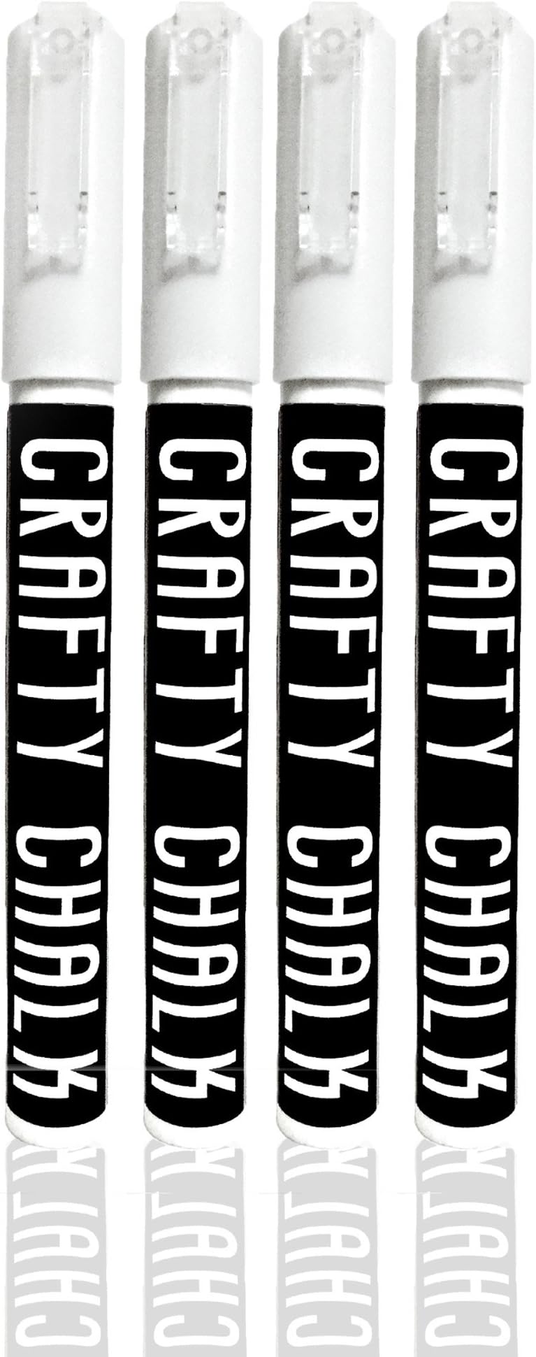 White Liquid Chalk Markers - 4 Pack 3mm Fine Tip Pen - Crafty Chalk - Arts & Crafts - Business, School or Home - Bistro Coffee Menu Board, Whiteboard, Glass, Mirror