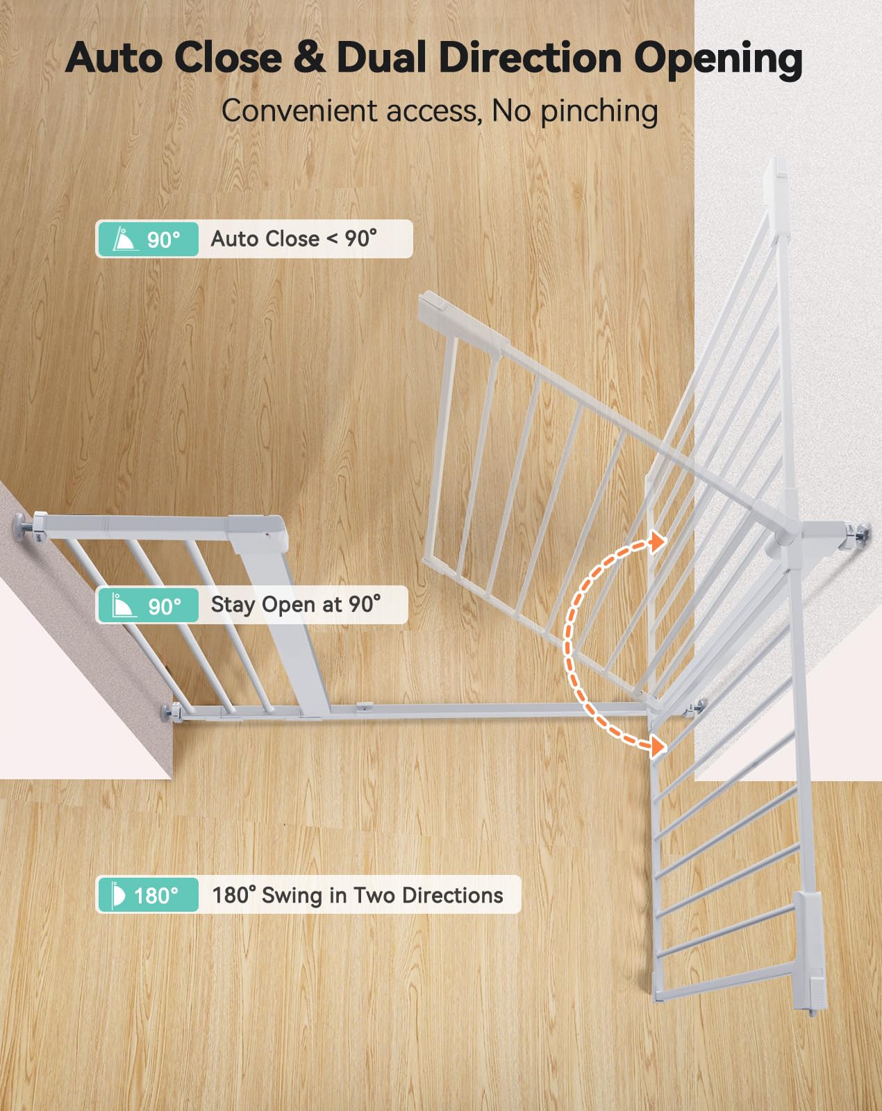 COMOMY 91,5cm Cancelletto per cani Extra Alto, per Scale e Porte, 75 a 103cm di Larghezza, Montato a Pressione Cancellino Bambini di Sicurezza Extra Largo a Chiusura Automatica per Casa, Bianco