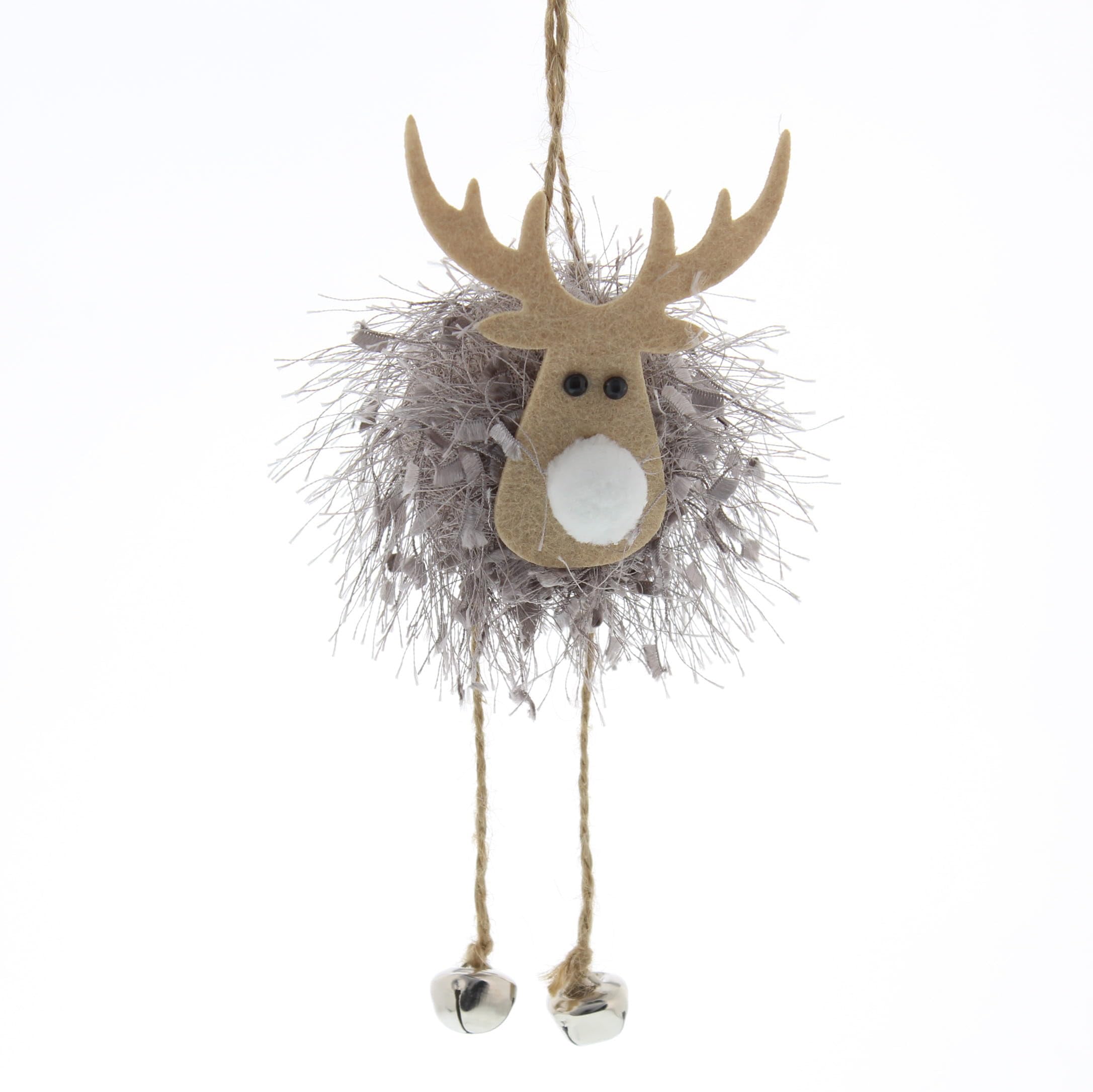 Festive Productions Grey/Brown 8Cm Hanging Fur Reindeer Christmas Decoration Xmas Tree Festive Décor