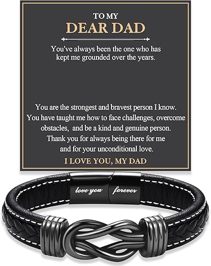 Love You Forever Leather Bracelet Gifts for Men Him Teen Boys, To My Brother Son Grandson Nephew Friend Dad Husband Christmas Birthday Valentines Fathers Day Graduation Back to School Gifts