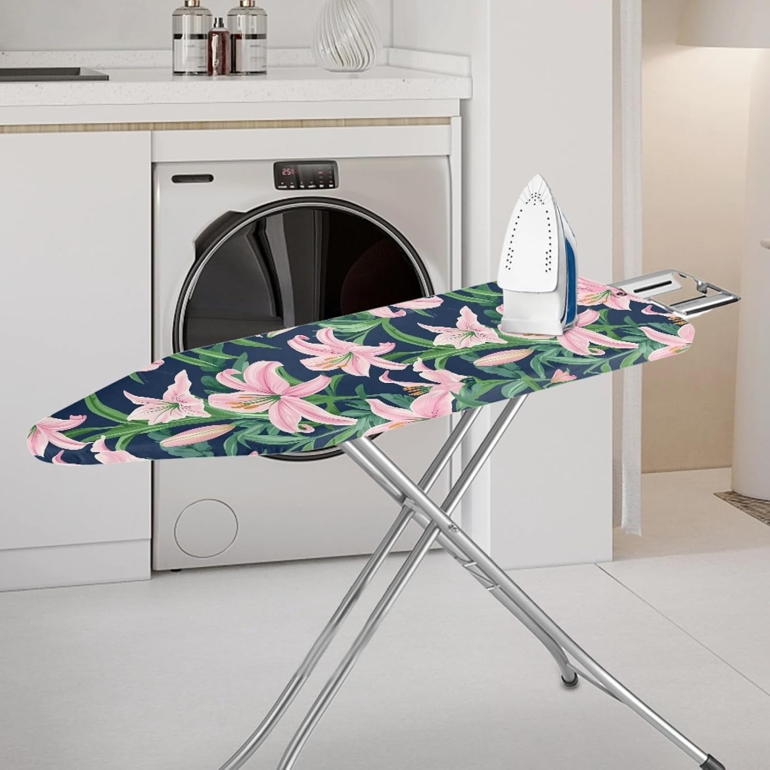 Padded Ironing Board Covers 18 X 49 Pink Lily Ironing Board Pad and Cover Thick Replacement Drawstring Tightening & Lock, Easy Fit, Scorch & Stain Resistant, Non Slip