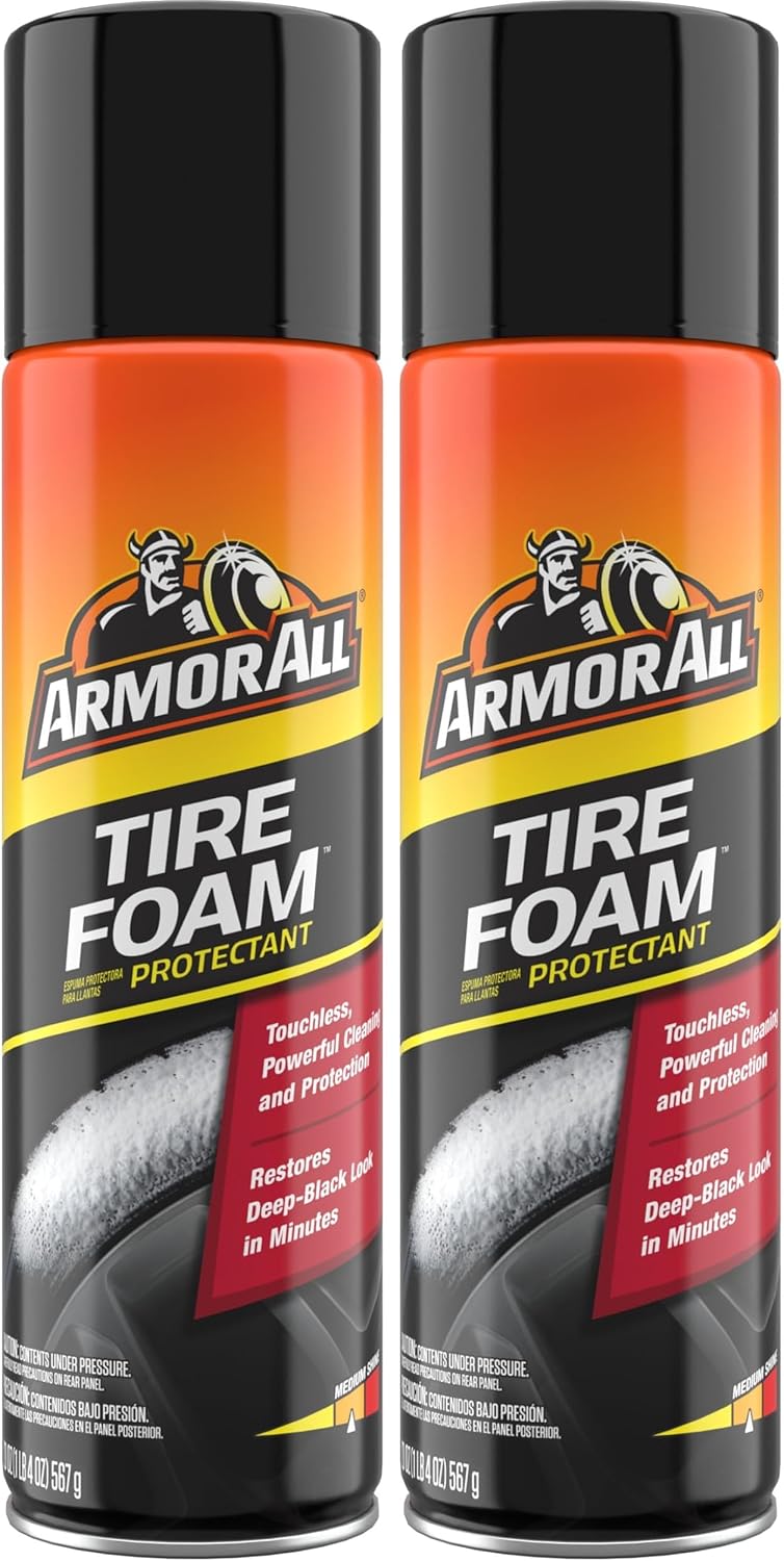 Armor All Tire Foam Cleaner Spray 20 Oz – 2 Pack for Cars & Bikes