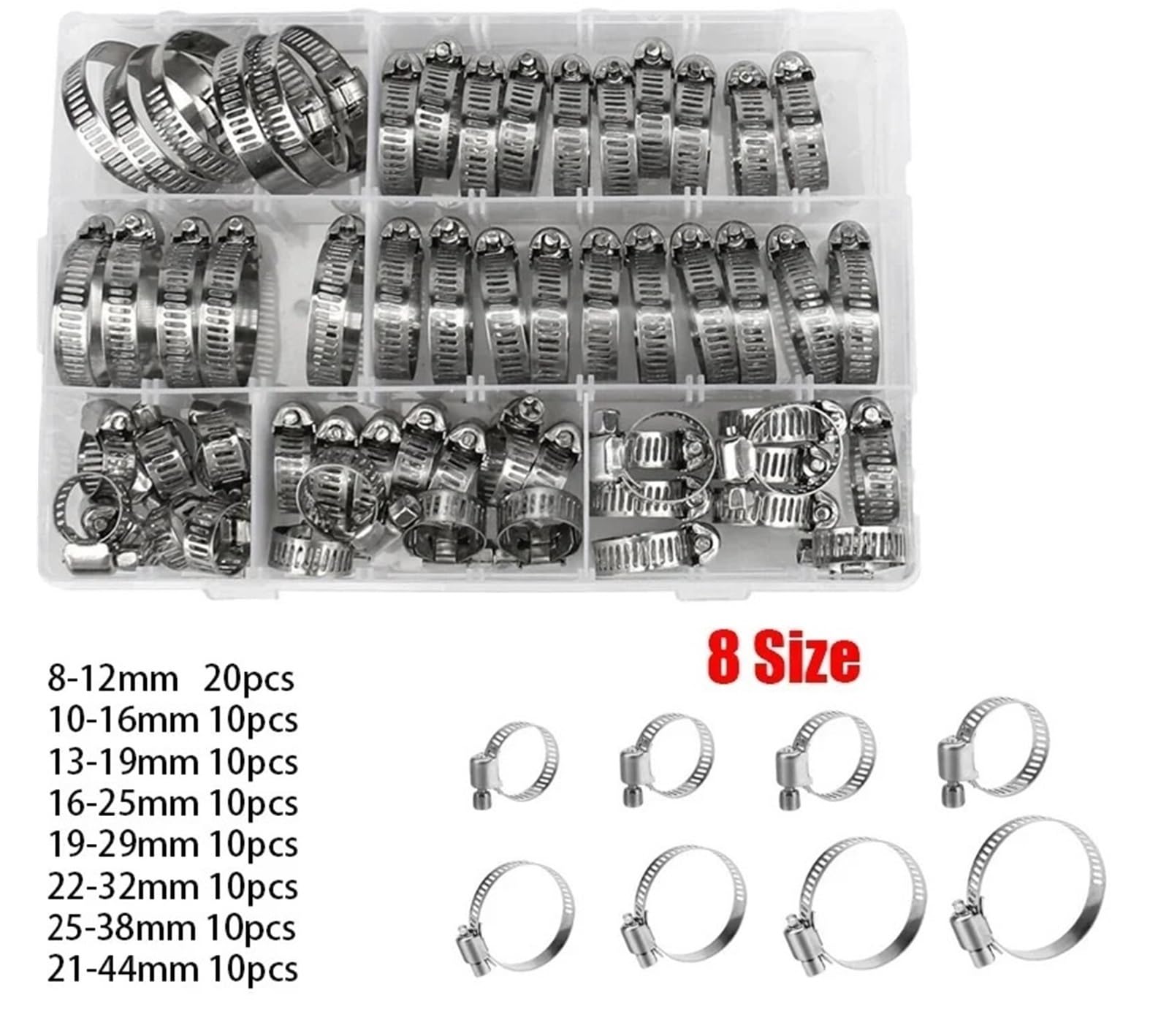 Abrazaderas De Manguera Ajustables 8-44mm, Engranaje Tornillo Sin Fin, Abrazadera Acero Inoxidable, Surtido Tubos, Herramienta Fija Con Clip Automotriz, 90 Uds