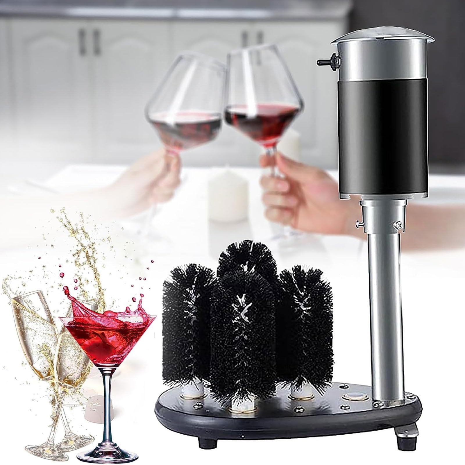 Lavadora de vidrio automática comercial, 5 cepillos, lavadora de vidrio eléctrica vertical, máquina pulidora de limpieza de copas de vino, para tazas de cerveza, barras de tazas de pierna