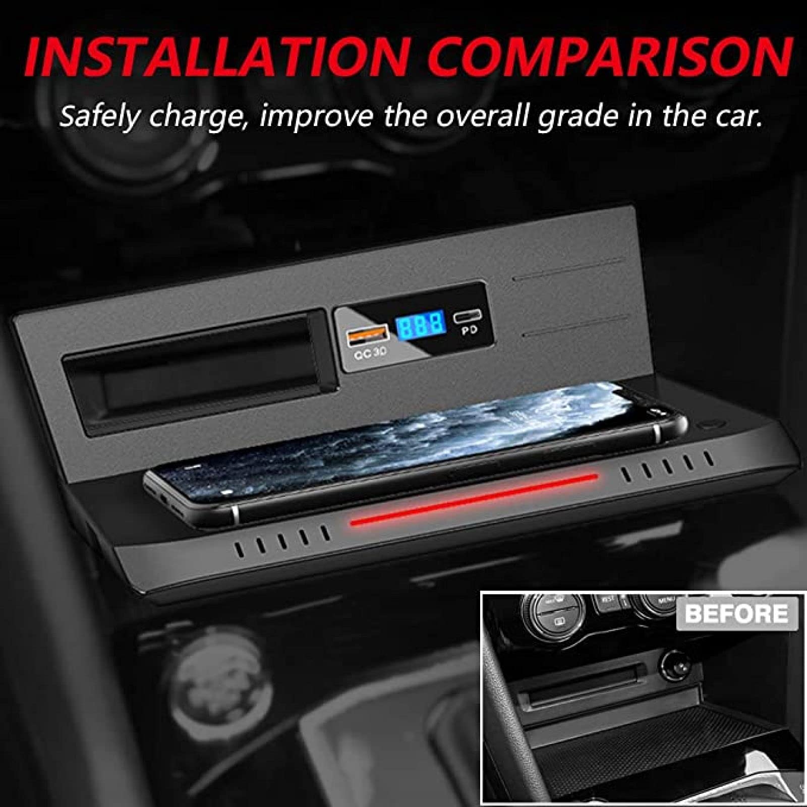 Cargador de Coche inalámbrico para VW TIG-UAN 2018 2019 2020 2021 Panel de Accesorios de Consola Central Cargador rápido inalámbrico de 15 W con Puerto USB QC3.0 y Puerto PD de 18 W para Cualquier