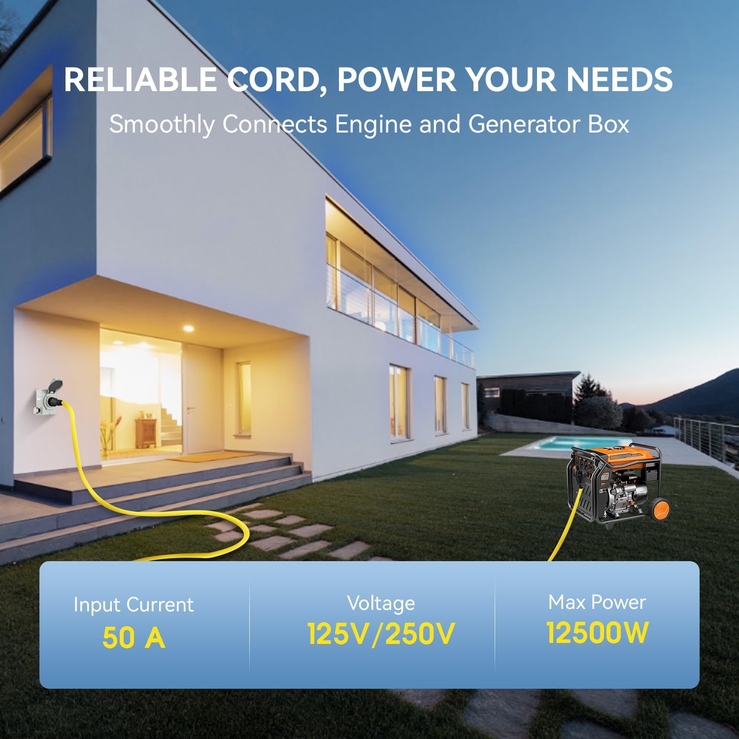 50 Amp Generator Cord 15 Feet, NEMA 14-50P Male to SS2-50R & CS6364 Generator Emergency Power Cord, 125/250V Twist Lock Connectors for Generator to House