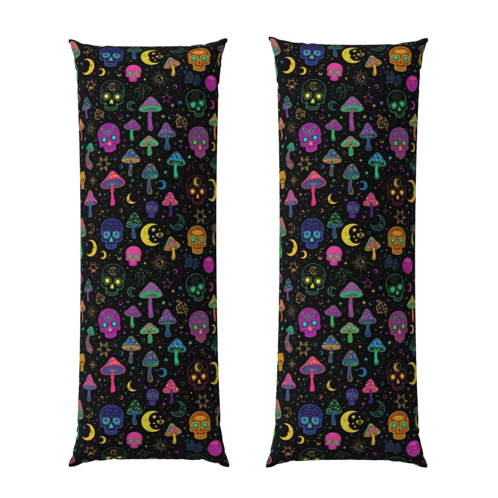 Body Pillowcase 20x54, Trippy Moon Skulls Mushrooms, Plush Velvet Pillow Cover with Zipper, Cozyffy Rectangular Cushion Case for Couch Bed Home Hotel