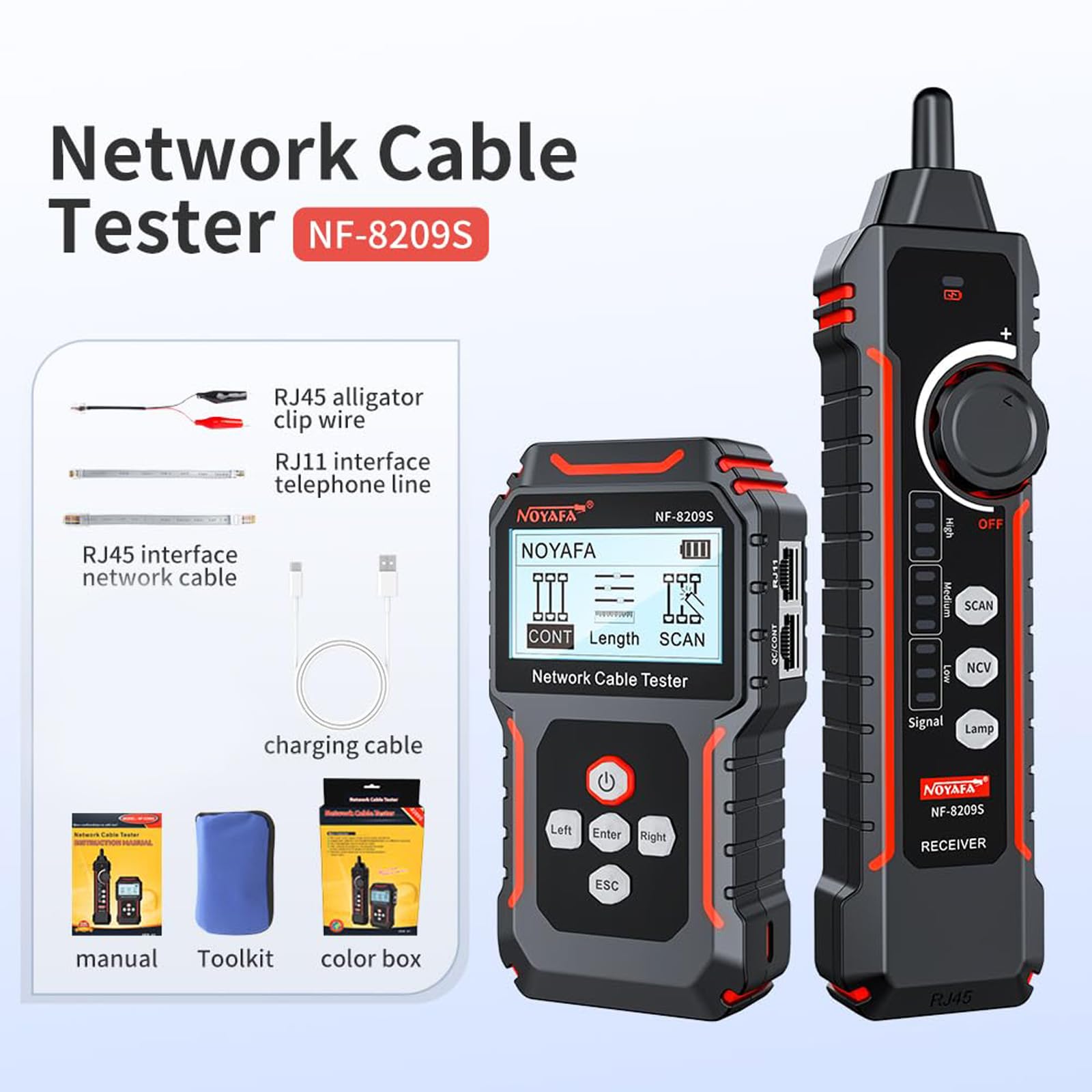 NOYAFA Testeur de câble réseau avancé NF-8209S avec PoE et NCV, test de longueur de câble, clignotement de port, modes de balayage anti-interférences multifonction, traqueur de fil