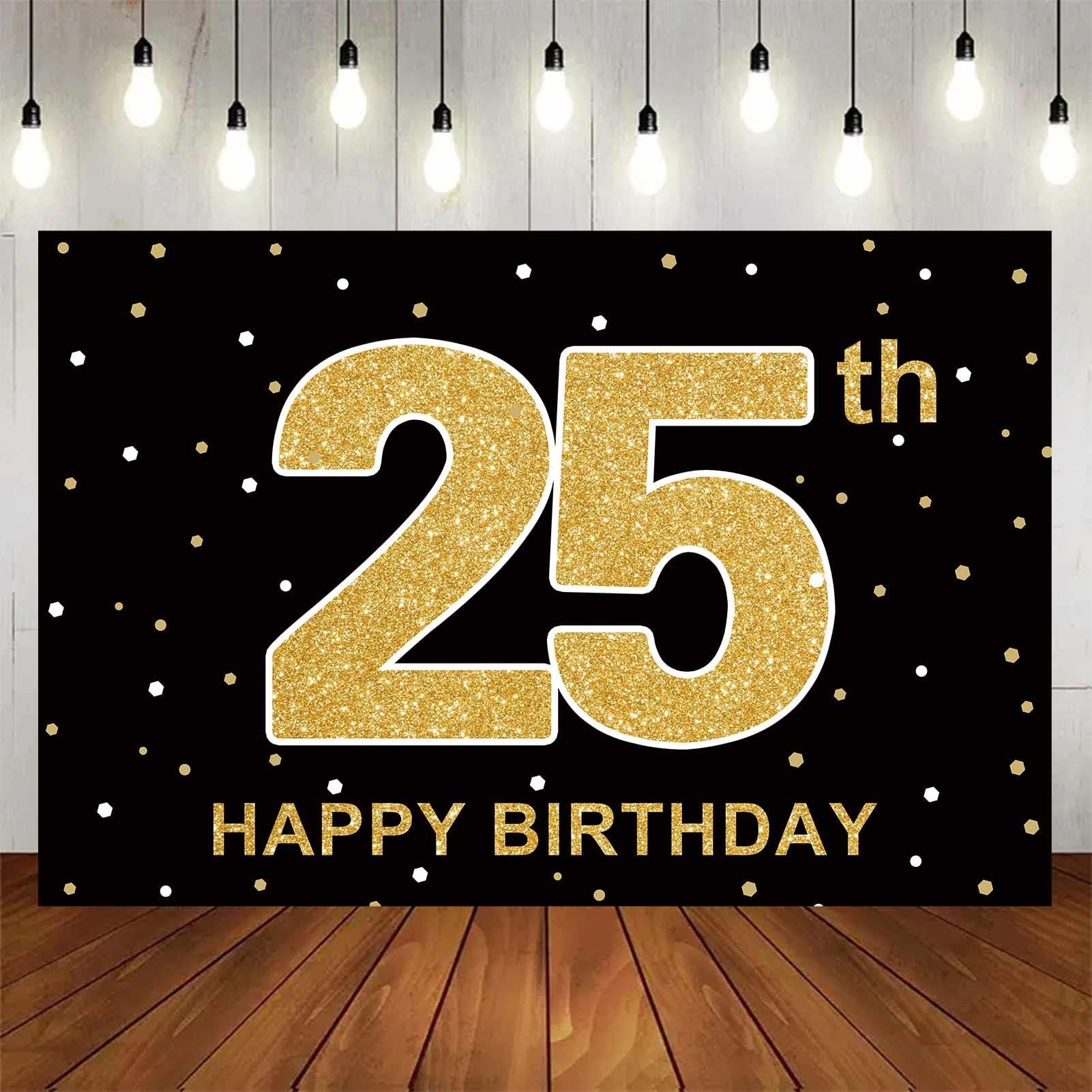 25th Birthday Decorations for Him Black and Gold Backdrop 25 Birthday Party Background Photography Decorations