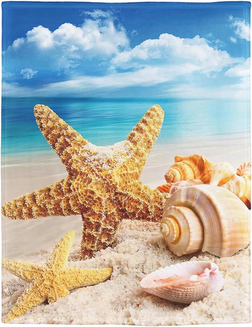 YISUMEI Starfish Blanket 50x60 Inches Plush and Soft Ocean Beach Seashell Throw Gifts for Adult Men Women