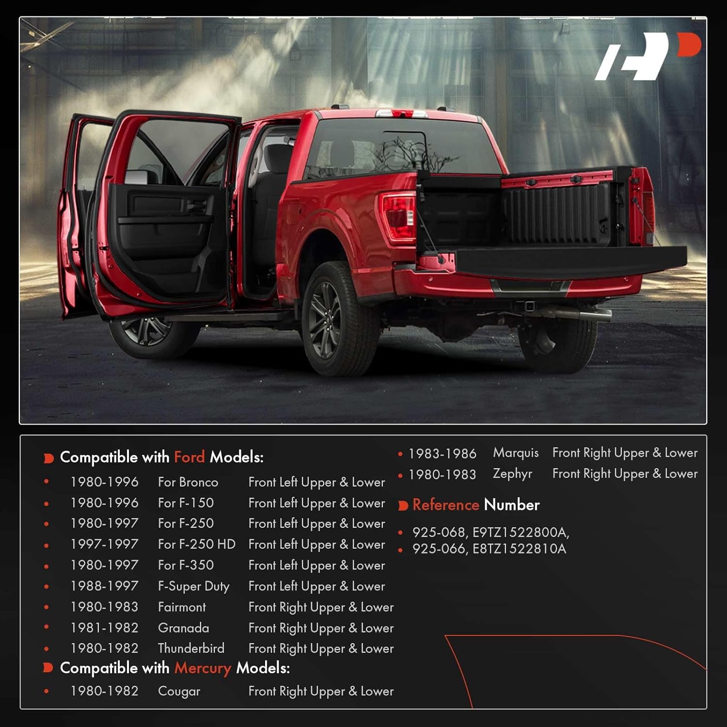 A-Premium Door Hinge Assembly Compatible with Ford F-150 Bronco 1980-1996, F-250 F-350 1980-1997, F-250 HD, F-Super Duty, Fairmont, Granada, Thunderbird & Mercury Cougar, Marquis, Zephyr, 2-PC Set