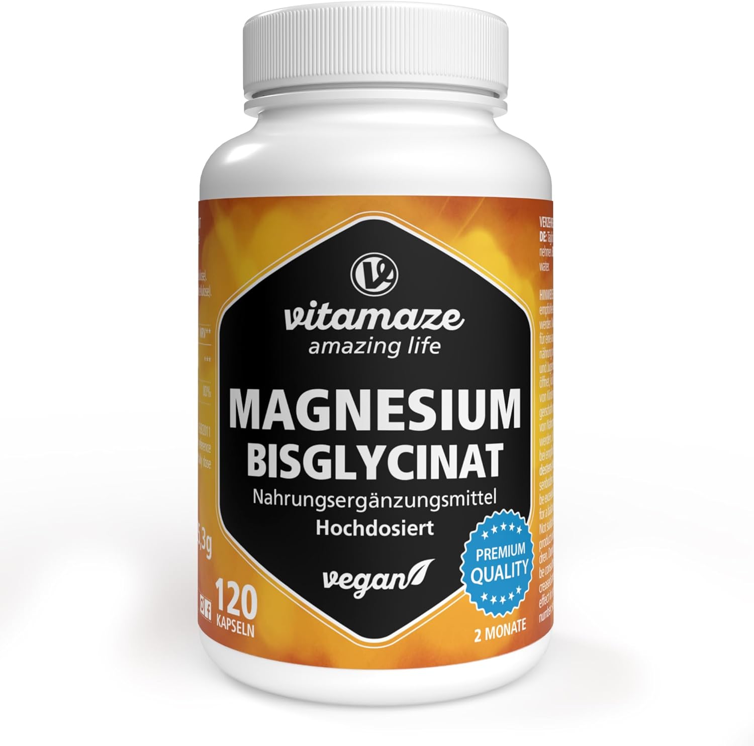 Magnesiumbisglycinaat capsules hoog gedoseerd & veganistisch, 1500 mg in slechts 2 capsules waarvan 300 mg elementair magnesium, 120 capsules voor 2 maanden, zonder toevoegingen, Made in Germany