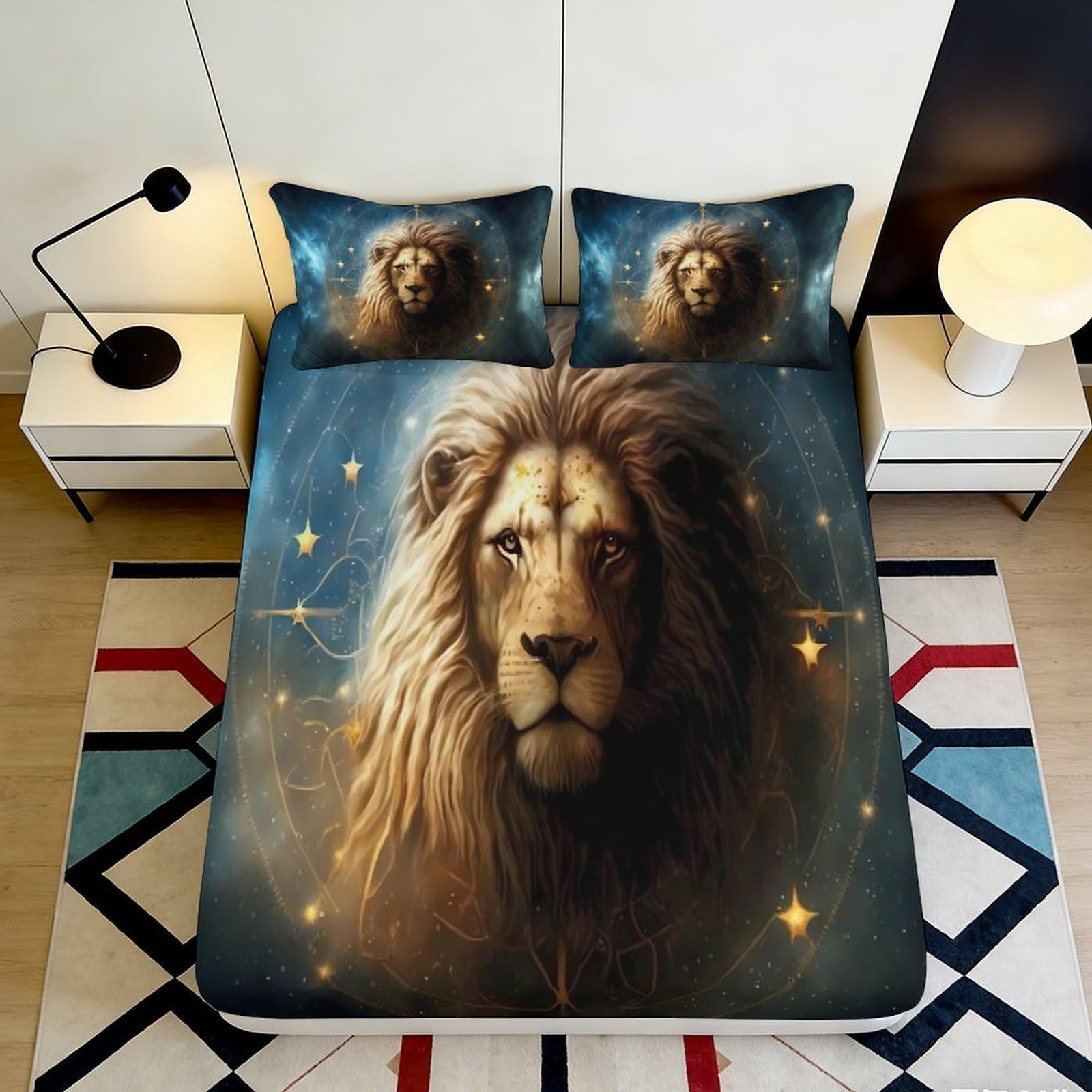 Jqzkxnhpbr Style-8 3D Printed Lion Portrait Fitted Sheet Microfiber Soft Anti-Slip Bed Cover For Bedroom Guest Room Mattress Decor 90X200x25cm